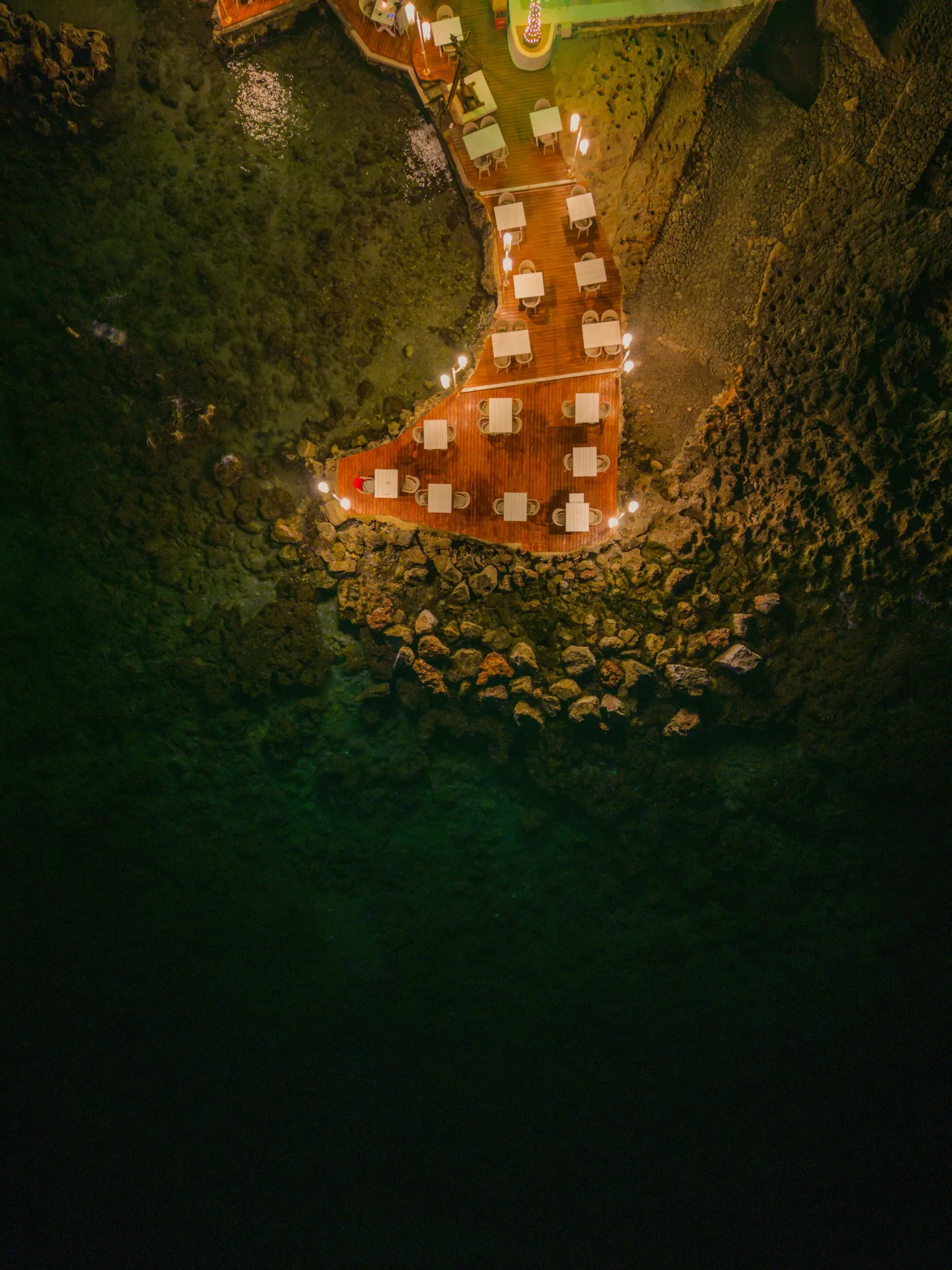 Aerial view of Thalassa’s waterfront deck
